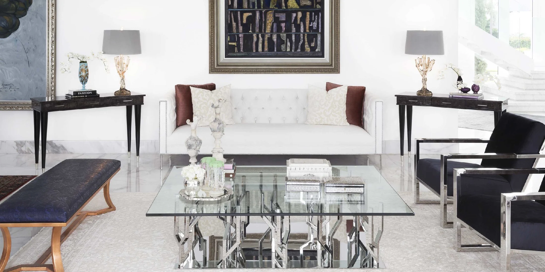 Designer Home Featuring Iconic Custom Furniture, such as the sofa or table