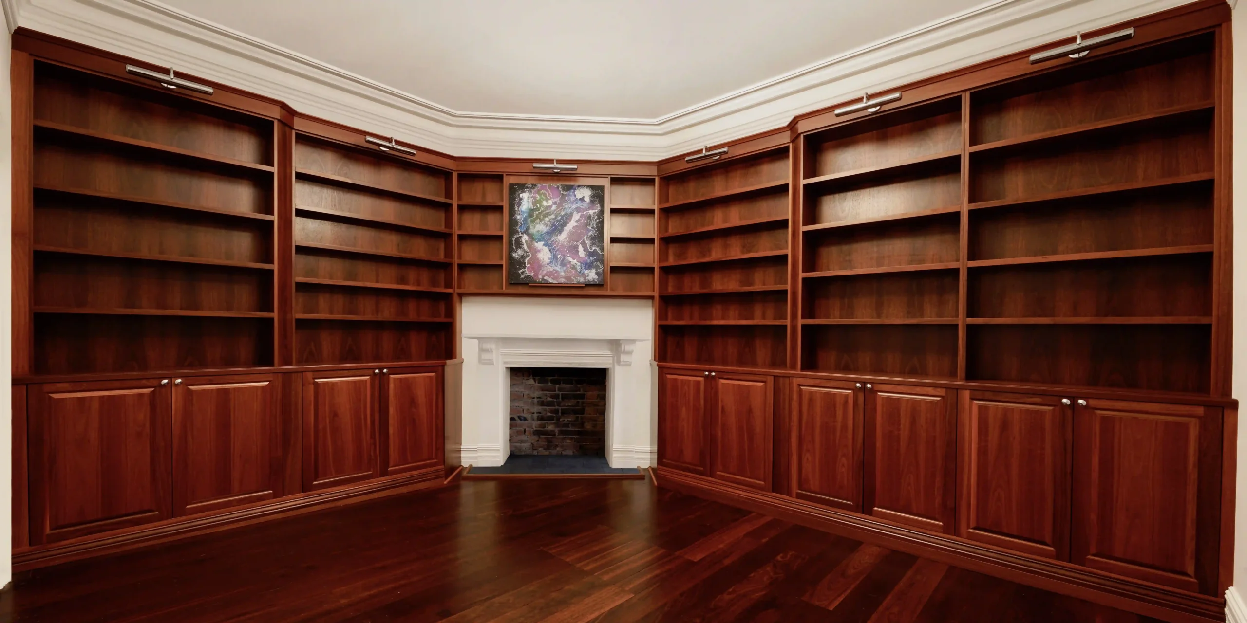 Wooden bookshelves in wooden sculpted room