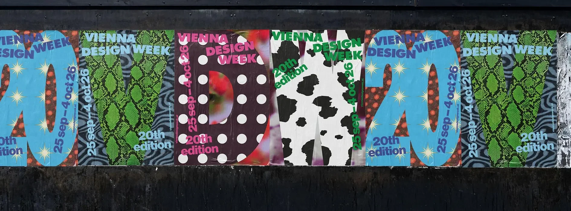 Colorful Vienna Design Week 2026 posters celebrating the festival’s 20th edition across the streets of Vienna.